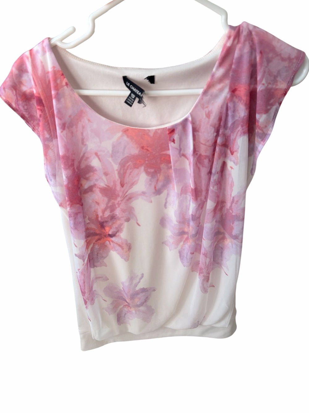 Y2K Vintage LE CHATEAU Waterfall Floral Print Draped Cowl Neckline Blouse SZ XS